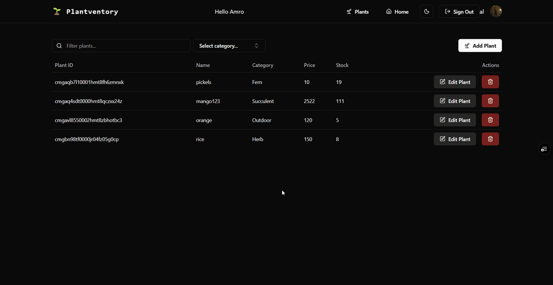 Plantventory CRUD